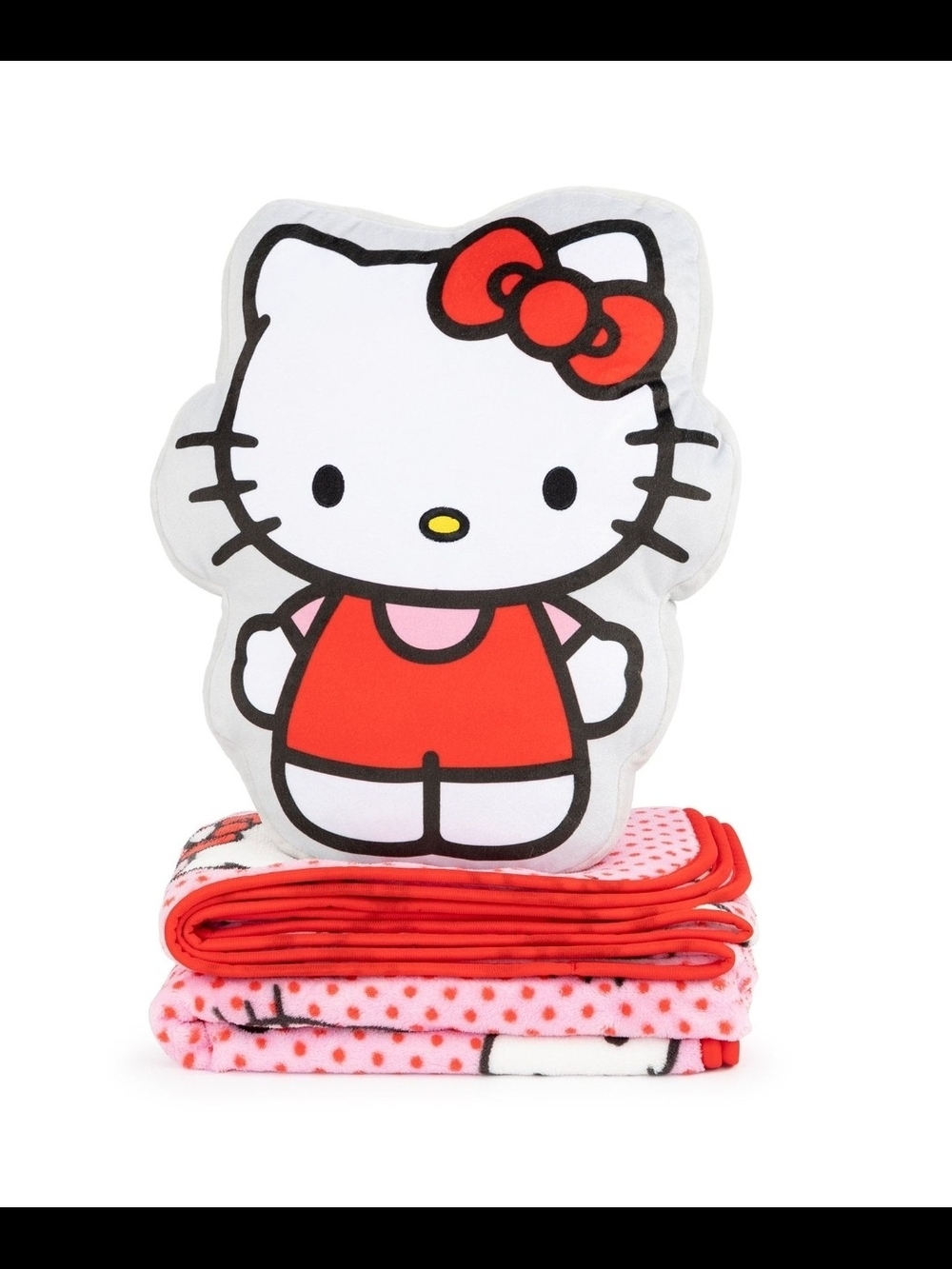 Hello Kitty Red Bow Plush Pillow with Matching Red & Pink Blanket